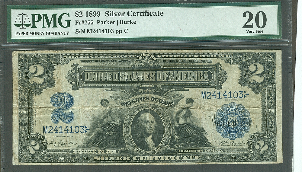 Fr.255, 1899 $2 Silver Certificate, M2414103, VF, PMG-20